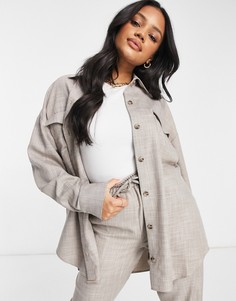 Коричневая фактурная рубашка навыпуск от костюма ASOS DESIGN-Коричневый