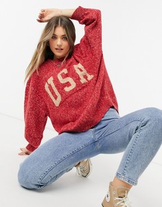 Красный джемпер с принтом "USA" Stradivarius