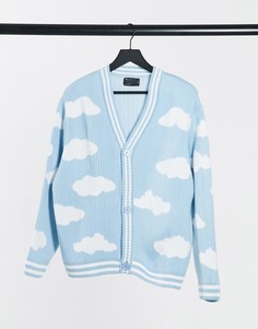 Голубой фактурный oversized-кардиган с принтом облаков ASOS DESIGN