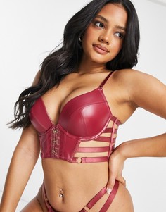 Черный пуш-ап бюстгальтер из искусственной кожи с ремешками Hunkemoller Vicky