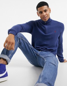 Джемпер из фактурного хлопка пима синего цвета с короткой молнией Polo Ralph Lauren-Голубой