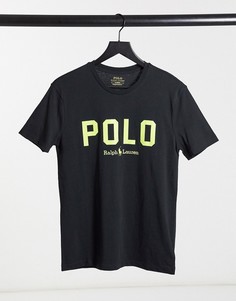 Черная футболка классического кроя с крупным неоновым флоковым логотипом Polo Ralph Lauren-Черный