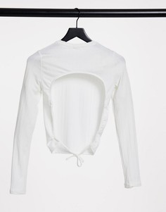 Белая футболка с длинными рукавами и открытой спиной Stradivarius-Белый