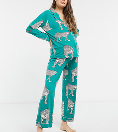 Зеленая пижама из переработанного полиэстера с леопардовым принтом Chelsea Peers Maternity-Зеленый