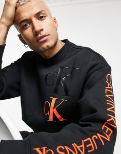 Черный свитшот с контрастным логотипом и ложным воротником Calvin Klein Jeans