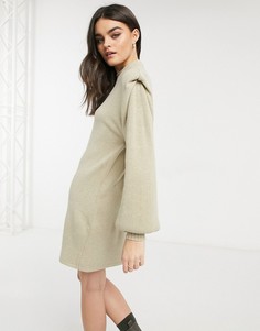 Бежевое платье мини с ярко выраженным плечами ASOS DESIGN-Бежевый