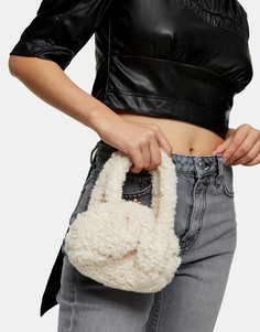 Кремовая сумка мини с ручками из искусственного меха Topshop-Кремовый