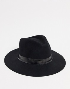 Шерстяная шляпа со змеиной отделкой Pieces-Черный