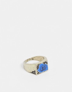 Золотистое состаренное кольцо-печатка с бирюзовым камнем Icon Brand-Золотистый