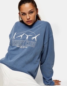 Синий выбеленный свитшот с принтом "Energy" Topshop-Голубой