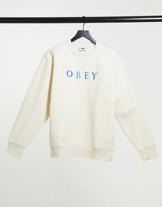 Свитшот бойфренда вышитым логотипом на груди Obey-Бежевый