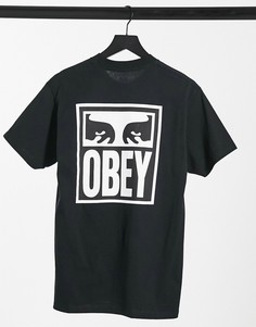 Черная футболка с принтом на спине Obey eyes icon-Черный