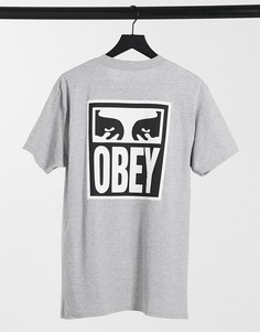 Серая футболка с принтом на спине Obey-Серый