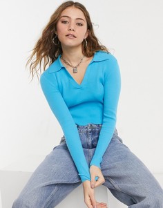 Голубой топ в рубчик с v-образным вырезом Glamorous