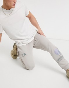 Светло-бежевые джоггеры с принтом Topman-Светло-бежевый