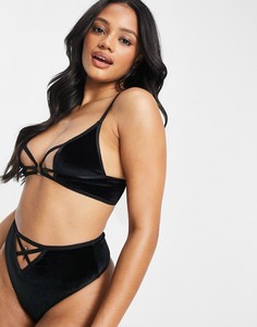 Бархатные трусики с завышенной талией и лямками с кольцами ASOS Design Soozie-Черный