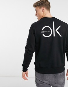 Черный свитшот с ложным воротником и логотипом Calvin Klein