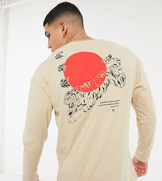 Бежевый лонгслив в стиле oversized с принтом тигра на спине Jack & Jones Originals эксклюзивно для ASOS