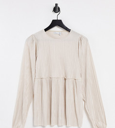 Бежевый плиссированный топ свободного кроя ASOS DESIGN Tall