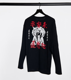 Черный oversize-лонгслив с принтом тигра на спине Jack & Jones Originals. Эксклюзивно на ASOS