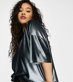 Черная oversized-футболка из бархата ASOS DESIGN Curve-Серый