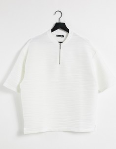 Белая фактурная oversized-футболка с воротником на молнии ASOS DESIGN-Белый