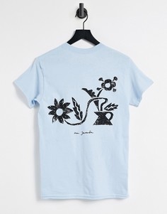 Голубая выбеленная футболка с принтом в виде рисованных цветов Vintage Supply-Голубой
