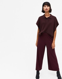 Бордовые брюки в рубчик с широкими штанинами Monki Cilla-Красный