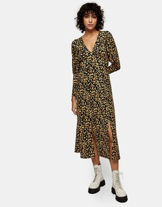 Трикотажное платье миди с цветочным принтом Topshop-Многоцветный