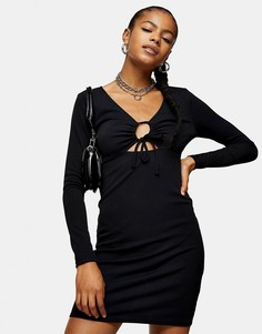 Черное облегающее платье в рубчик с вырезом-каплей Topshop-Черный
