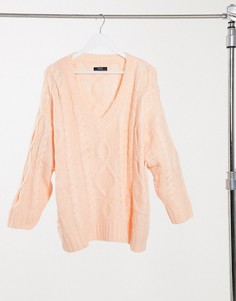 Персиковый oversized-джемпер с узором «косичка» Bershka-Розовый