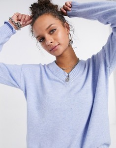 Голубой трикотажный джемпер с V-образным вырезом Vila