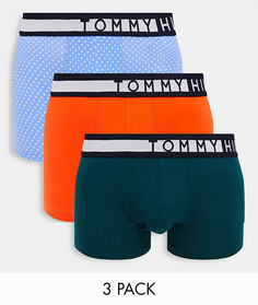 Набор из трех пар боксеров-брифов зеленого/оранжевого/синего цвета с контрастным поясом с логотипом Tommy Hilfiger-Голубой