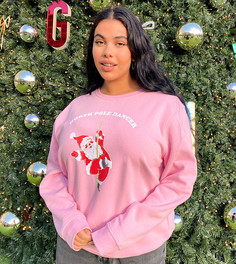 Oversized-свитшот с новогодним рисунком танцующего Санта-Клауса New Girl Order Curve-Розовый