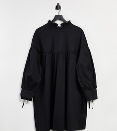 Ярусное черное платье мини из хлопка с присборенной юбкой и завязкой на шее Glamorous Curve-Черный