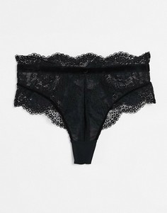 Черные стринги из бархата и кружева с завышенной талией Hunkemoller Maureen-Черный