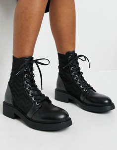 Черные ботинки с отстрочкой в виде зигзага в байкерском стиле Bershka-Черный