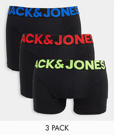 Набор из 3 черных боксеров-брифов с ярким поясом Jack & Jones​​​​​​​-Черный