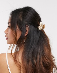 Золотистая заколка-краб для волос в форме листа ASOS DESIGN-Золотистый