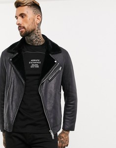 Черная искусственная дубленка Armani Exchange-Черный