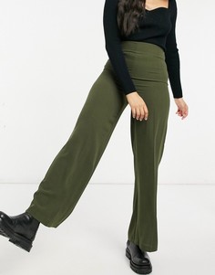 Брюки цвета хаки с широкими штанинами и завышенной талией ASOS DESIGN-Зеленый