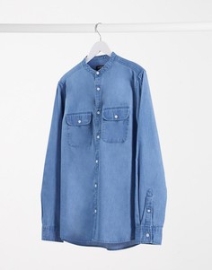 Джинсовая рубашка из органического хлопка с длинными рукавами Burton Menswear-Голубой