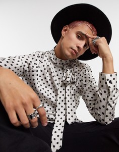 Белая рубашка в горошек с бантом ASOS DESIGN-Светло-коричневый