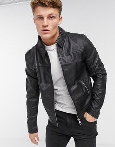 Черная кожаная куртка Харрингтон ASOS DESIGN-Черный