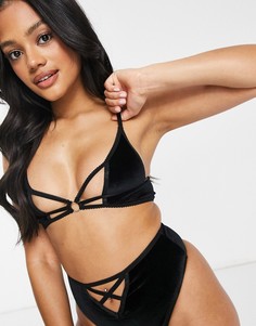 Бархатный бюстгальтер с ремешками и кольцом ASOS Design Soozie-Черный