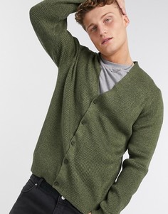 Вязаный кардиган цвета хаки на пуговицах с V-образным вырезом ASOS DESIGN-Зеленый