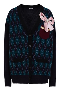 Шерстяной кардиган в косую клетку Miu Miu