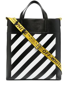 Off-White DIAG LEATHER TOTE BLACK WHITE