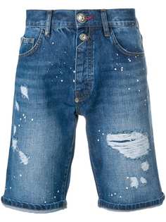 Philipp Plein джинсовые шорты с потертой отделкой