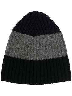 YMC colour block ribbed knit beanie hat